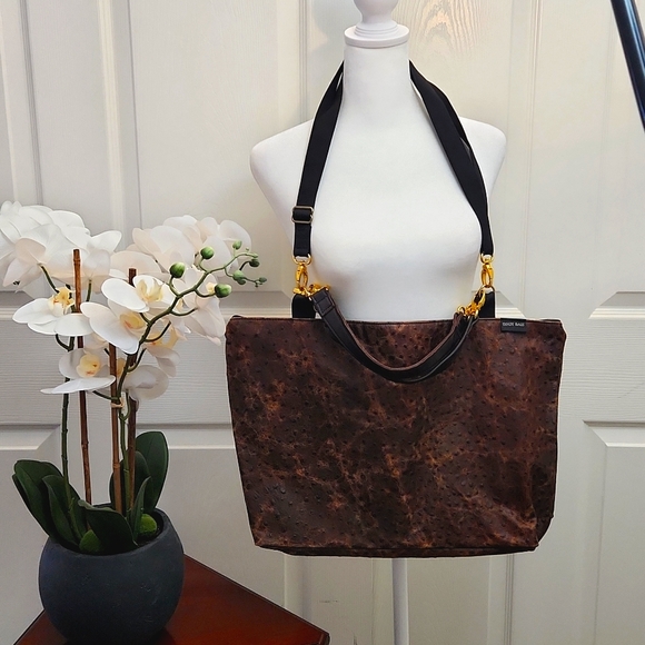 Faux Ostrich Leather Large Tote - Picture 1 of 8